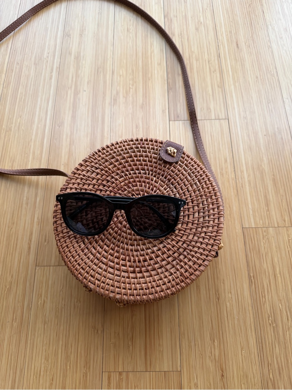 Round Rattan Woven Straw Crossbody Bag - Brown, purchased in Greece - Picture 3 of 6